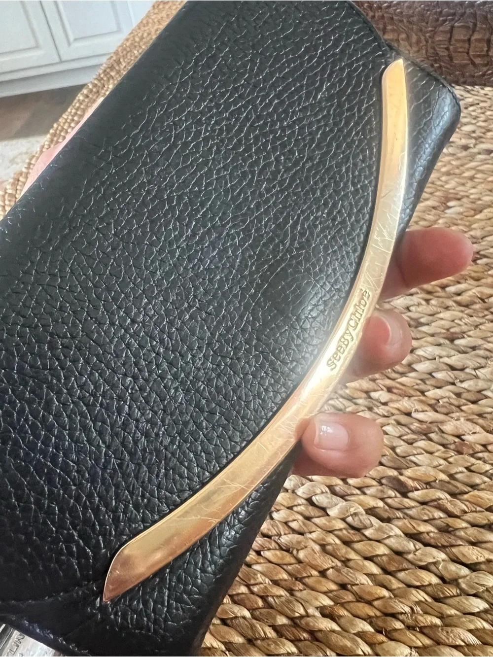 See by Chloé Black Grained Leather Lizzie Long Wallet Gold Hardware
